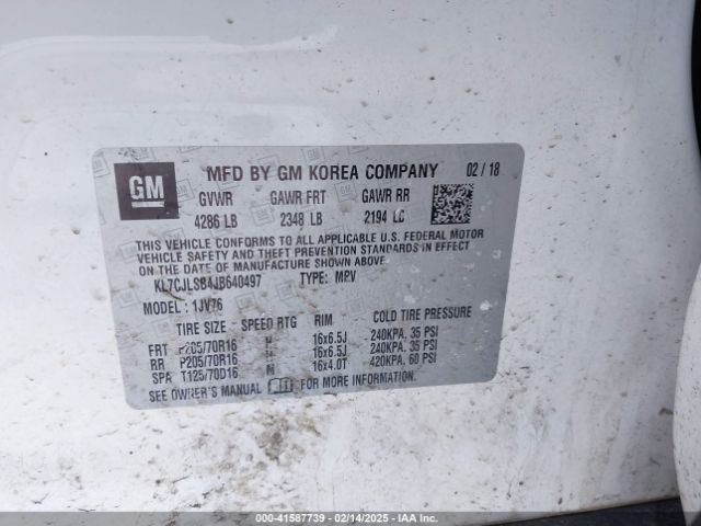 KL7CJLSB4JB640497 Chevrolet Trax Lt
