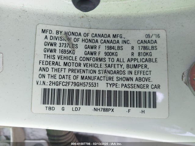 Honda CIVIC EX 2016 2HGFC2F79GH575531 Image 9