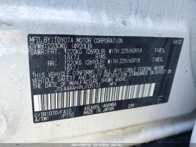 2022 TOYOTA VENZA JTEAAAAH4NJ105133 Photo 8