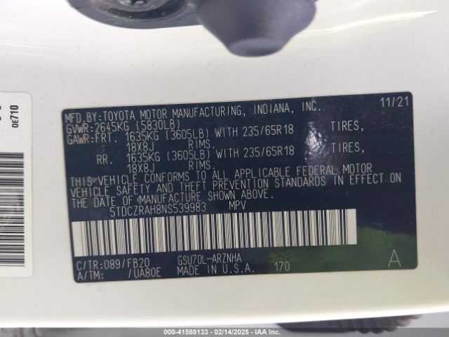 5TDCZRAH8NS539983 Toyota Highlander L