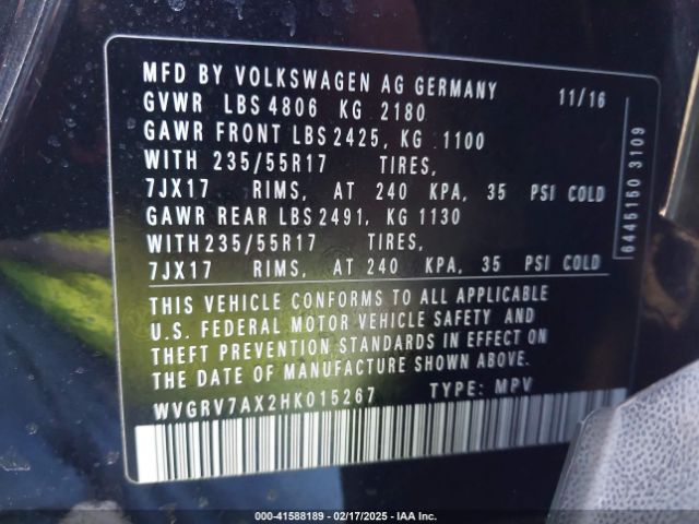 2017 VOLKSWAGEN TIGUAN WVGRV7AX2HK015267 Photo 8