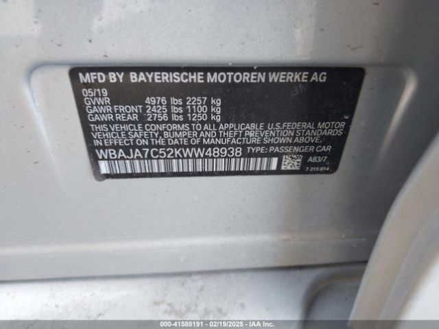 2019 BMW 530I WBAJA7C52KWW48938 Photo 8