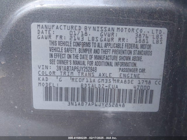 3N1AB7AP6JY252848 Nissan SENTRA SV