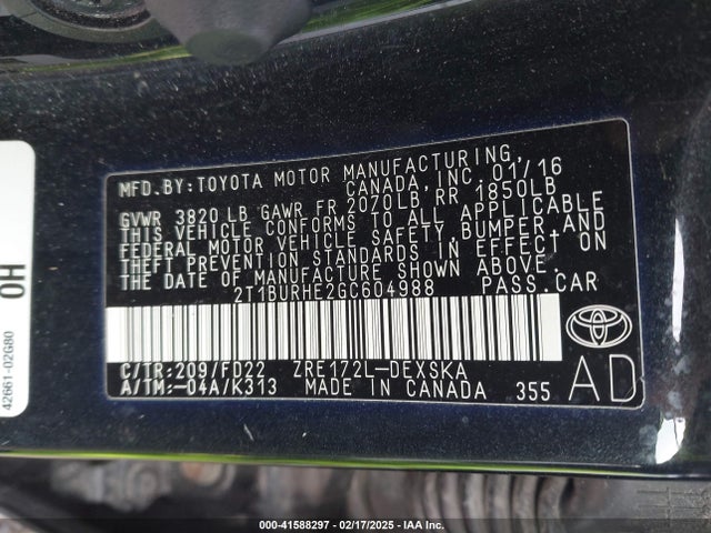 Toyota Corolla S Plus 2016 2T1BURHE2GC604988 Image 9