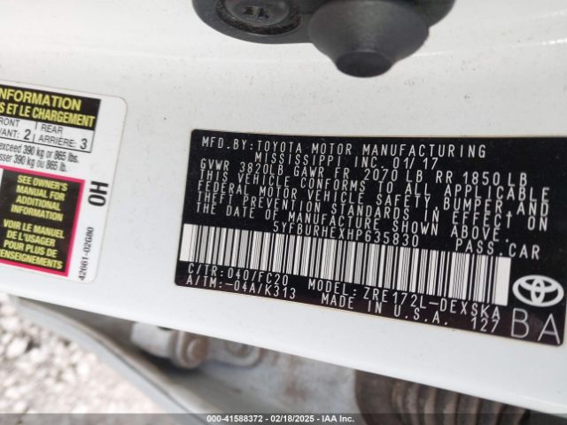 5YFBURHEXHP635830 Toyota COROLLA SE