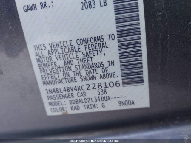 1N4BL4BV4KC228106 Nissan Altima 2.5 S
