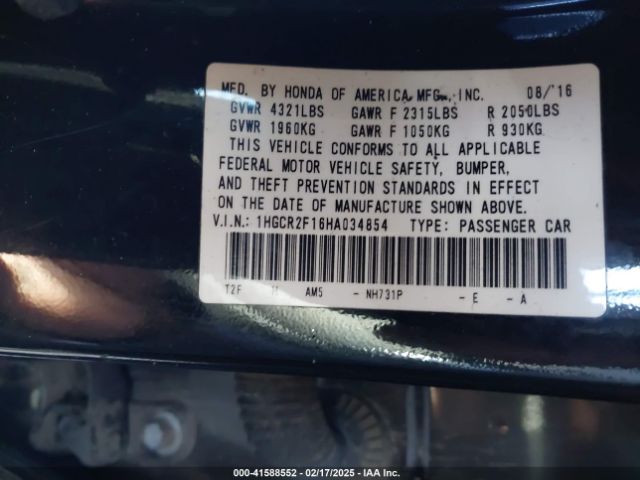 1HGCR2F16HA034854 Honda Accord Sport Se
