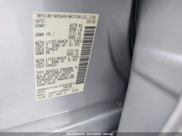 1N6BA1F43GN510505 Nissan Titan Xd Sl Diesel