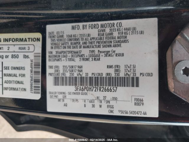 3FA6P0H72FR266657 Ford FUSION SE