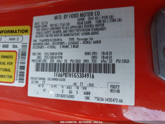 1FA6P8TH1G5304916 Ford Mustang Ecoboost