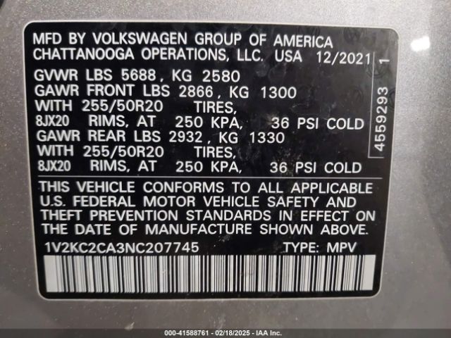 1V2KC2CA3NC207745 Volkswagen Atlas Cross Sport 2.0t Se W/technology