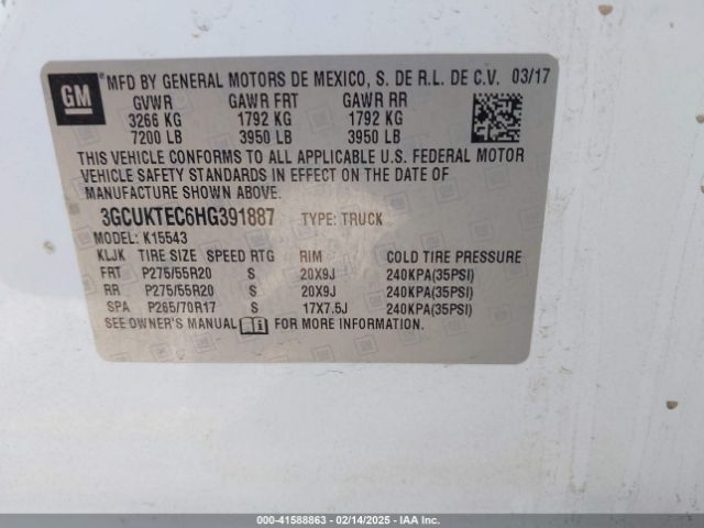 3GCUKTEC6HG391887 Chevrolet Silverado 1500 High Country