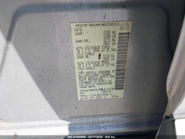 5N1AZ2MH0FN281259 Nissan Murano Platinum/s/sl/sv