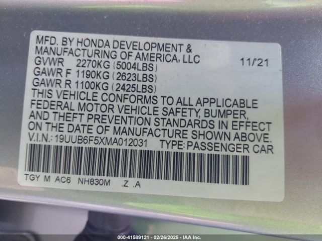 2021 ACURA TLX 19UUB6F5XMA012031 Photo 8