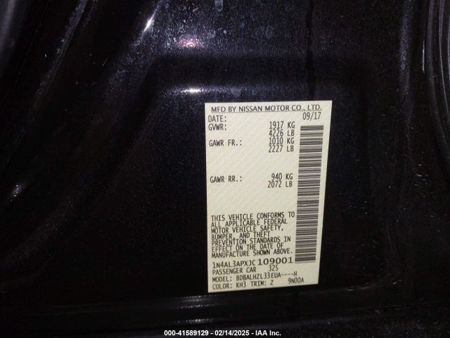 1N4AL3APXJC109001 Nissan Altima 2.5 Sr