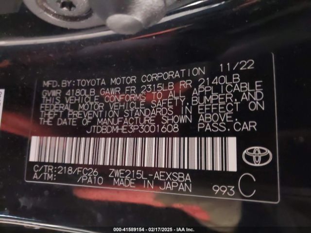 JTDBDMHE3P3001608 Toyota Corolla Hybrid Se