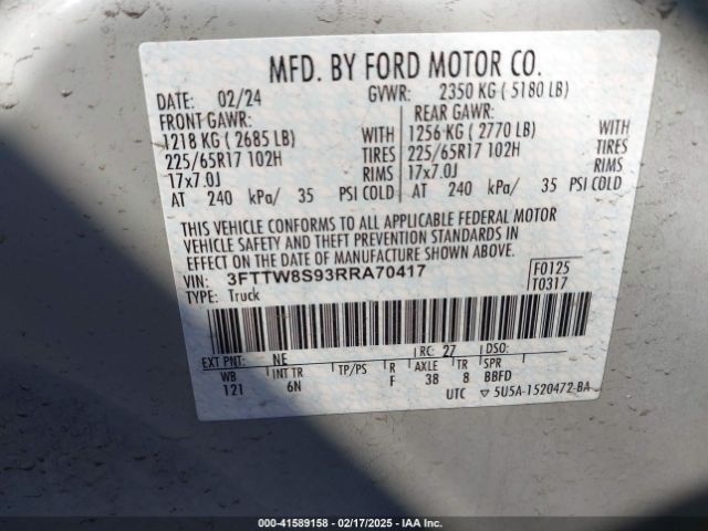 3FTTW8S93RRA70417 Ford Maverick Lariat