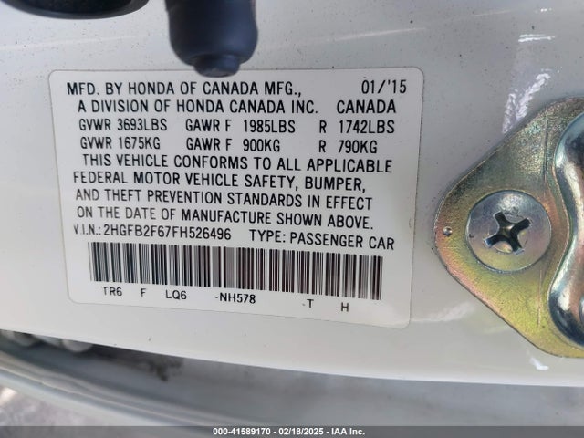 Honda Civic Hf 2015 2HGFB2F67FH526496 Image 9