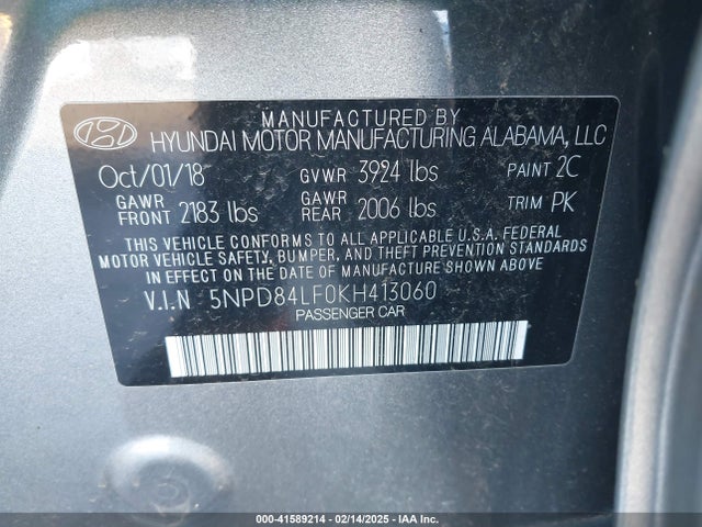Hyundai ELANTRA SEL 2019 5NPD84LF0KH413060 Image 9