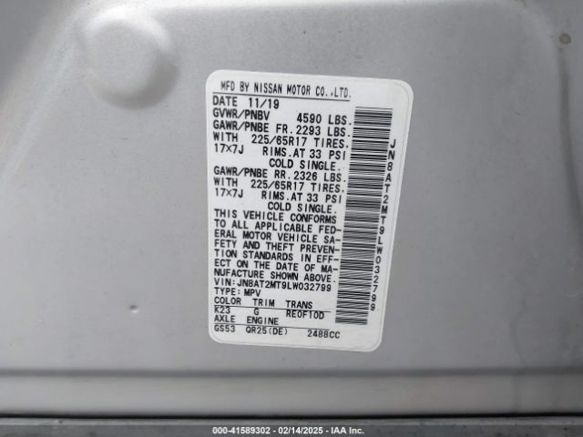 JN8AT2MT9LW032799 Nissan Rogue S Fwd