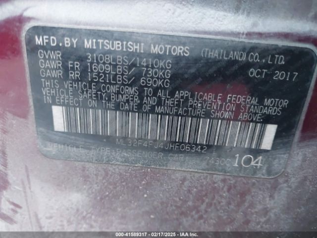 ML32F4FJ4JHF06342 Mitsubishi Mirage G4 Se