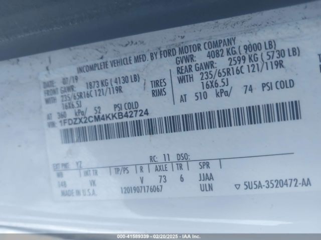 1FDZX2CM4KKB42724 Ford Transit-350 Xl