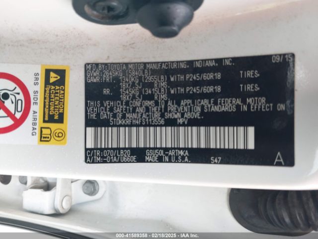 5TDKKRFH4FS113556 Toyota Highlander Xle V6