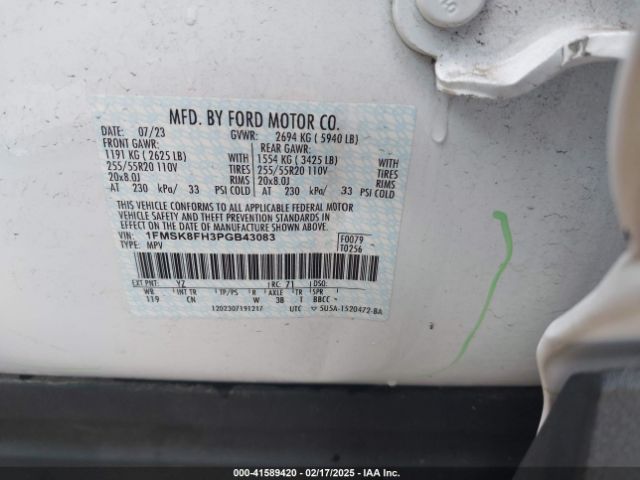 1FMSK8FH3PGB43083 Ford Explorer Limited