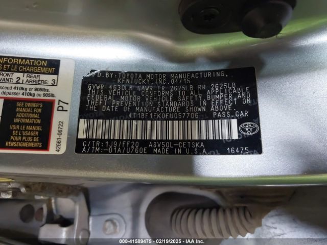 2015 TOYOTA CAMRY 4T1BF1FK0FU057706 Photo 8