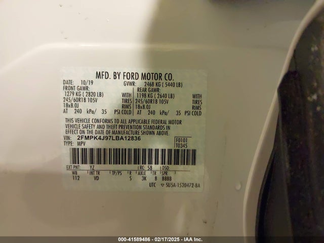 Ford EDGE SEL 2020 2FMPK4J97LBA12836 Image 9