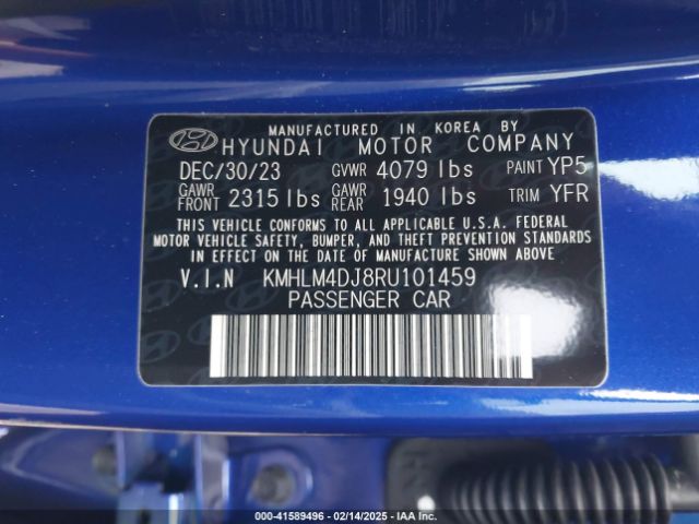 KMHLM4DJ8RU101459 Hyundai Elantra Hybrid Blue