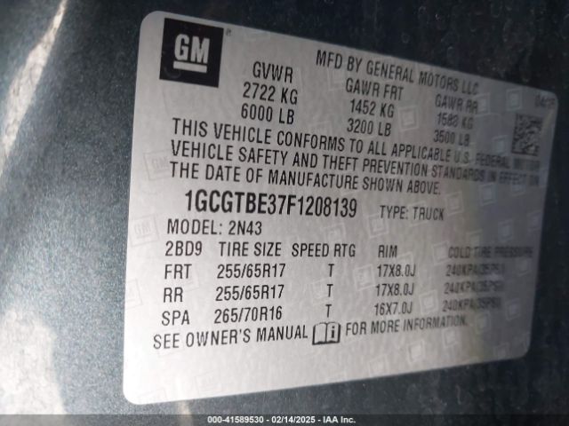1GCGTBE37F1208139 Chevrolet Colorado Lt