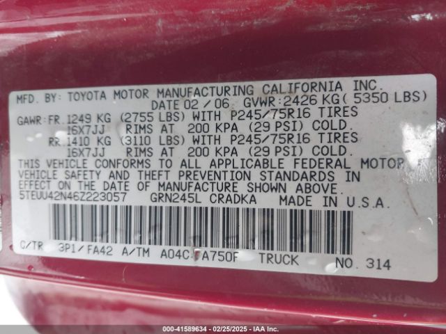 2006 TOYOTA TACOMA 5TEUU42N46Z223057 Photo 8