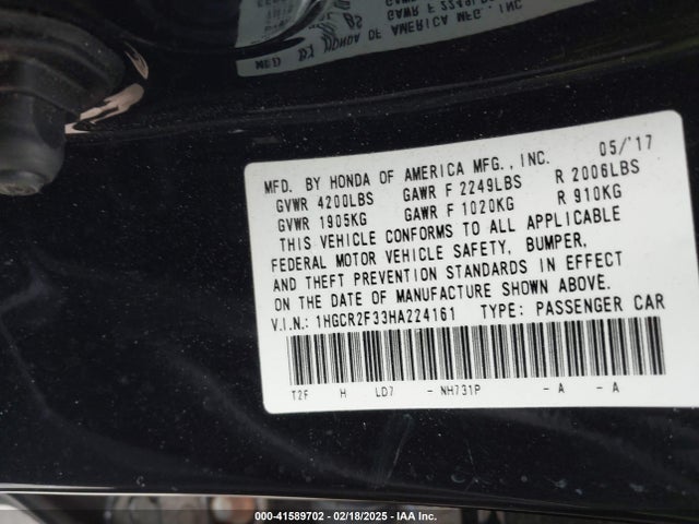 1HGCR2F33HA224161 Honda ACCORD LX