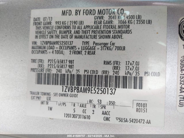 Ford Mustang V6 2014 1ZVBP8AM9E5250137 Image 9