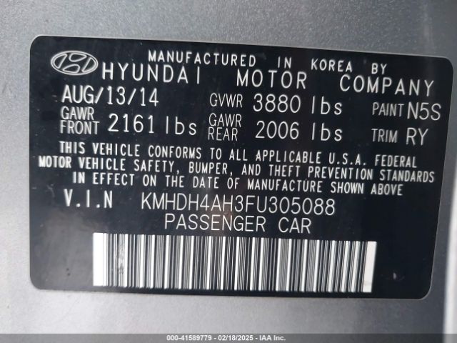 KMHDH4AH3FU305088 Hyundai Elantra Sport