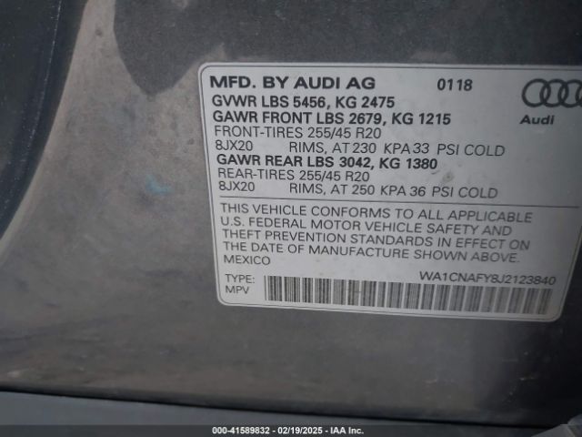 WA1CNAFY8J2123840 Audi Q5 2.0t Premium