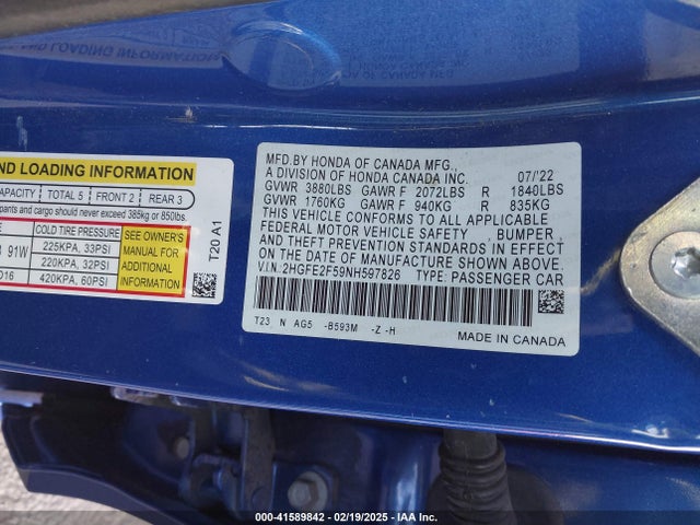 Honda Civic Sport 2022 2HGFE2F59NH597826 Image 9