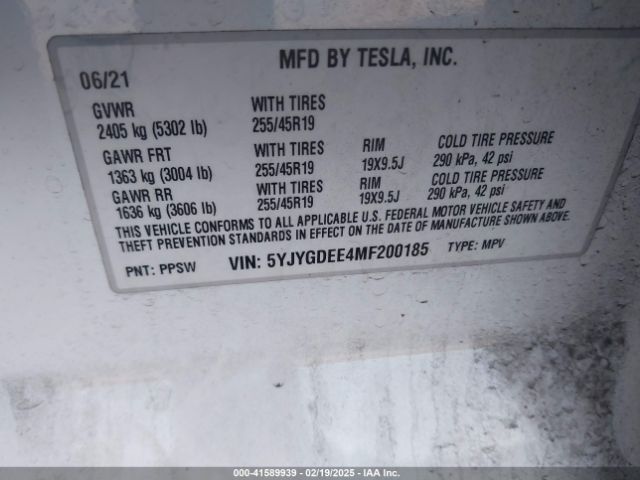 5YJYGDEE4MF200185 Tesla Model Y Long Range Dual Motor All-wheel Drive