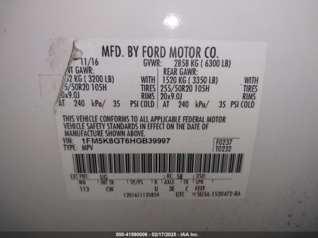 1FM5K8GT6HGB39997 Ford EXPLORER SPORT