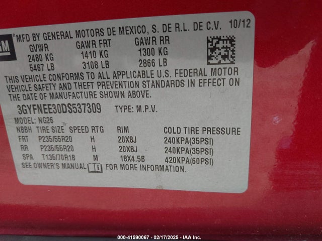 2013 CADILLAC SRX 3GYFNEE30DS537309 Photo 8