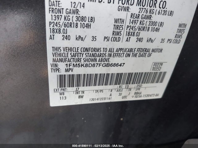 Ford EXPLORER XLT 2015 1FM5K8D87FGB68647 Image 9