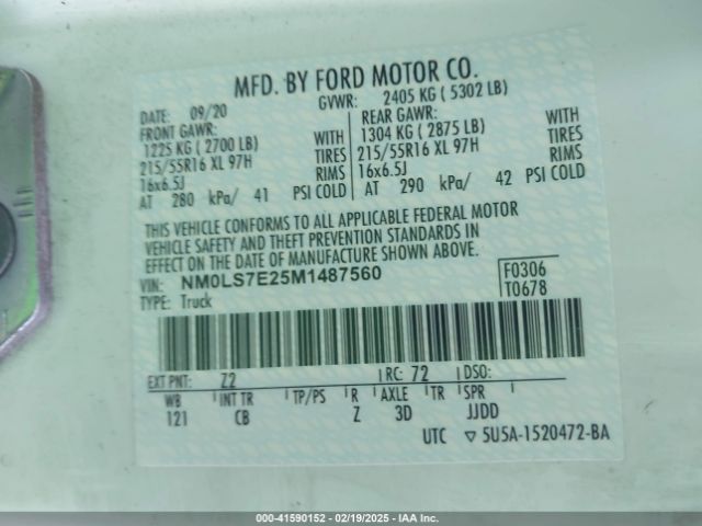 NM0LS7E25M1487560 Ford Transit Connect Xl Cargo Van