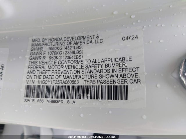 1HGCY1F35RA060863 Honda ACCORD EX