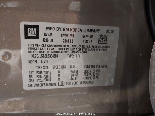KL7CJLSB8LB334504 Chevrolet Trax Fwd Lt