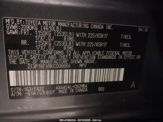 Toyota Rav4 Xle 2019 2T3P1RFV8KC006664 Image 9