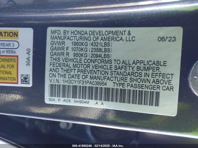 1HGCY1F31PA038954 Honda ACCORD EX