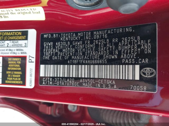 4T1BF1FK4HU666655 Toyota Camry Le/se/xle/xse