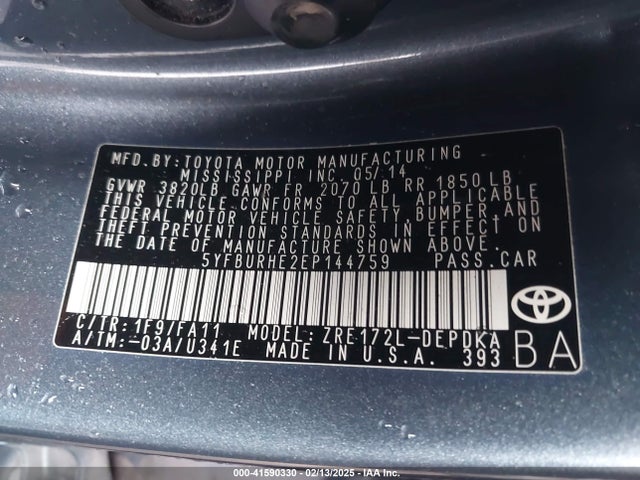 Toyota COROLLA L 2014 5YFBURHE2EP144759 Image 9