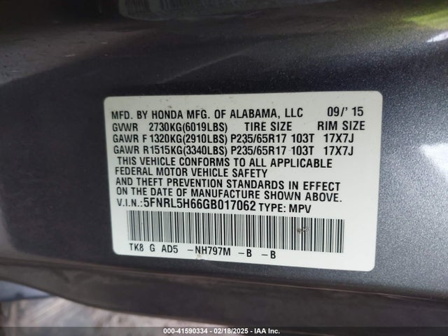Honda Odyssey Ex-l 2016 5FNRL5H66GB017062 Image 9